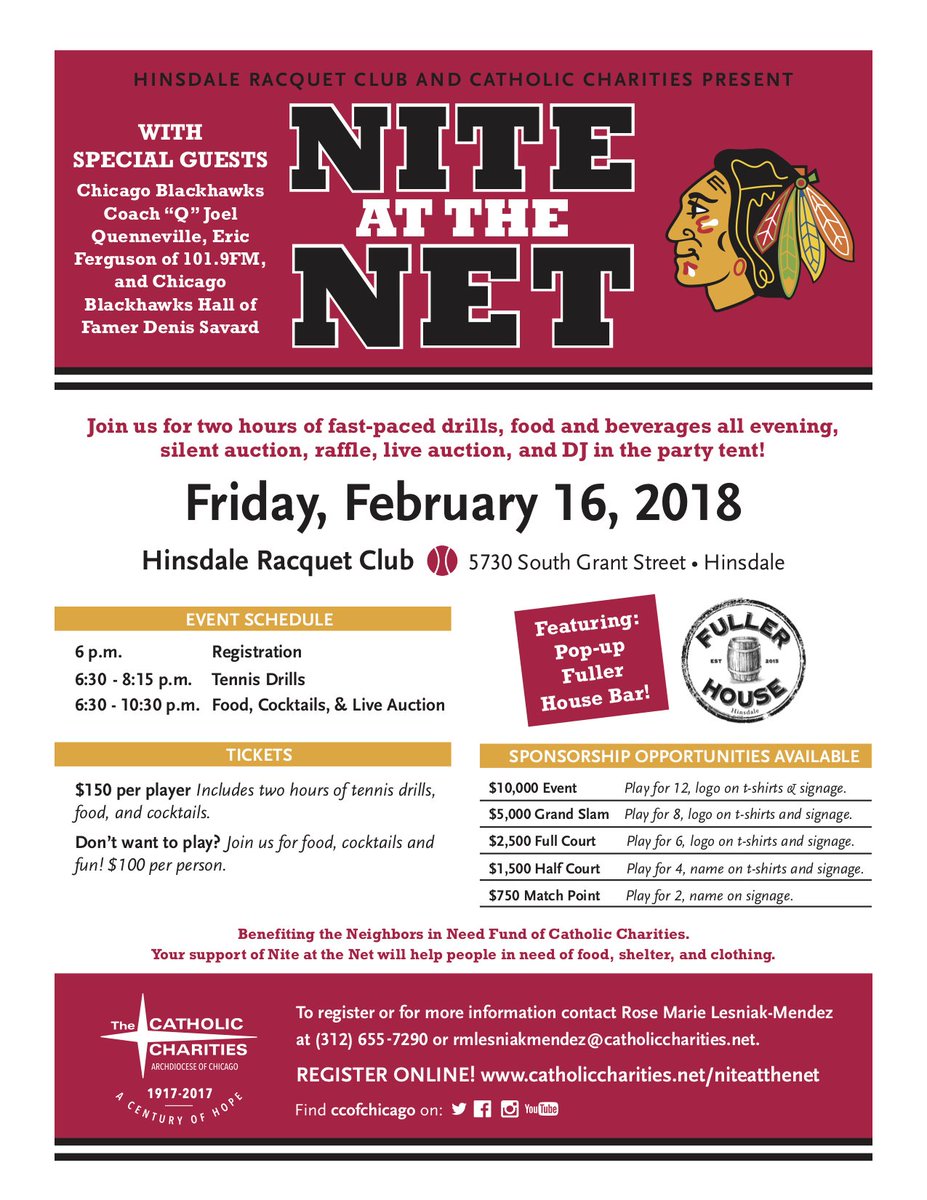 HRCTennis's tweet photo. Save the Date! #NATN2018 featuring Coach Q of the @NHLBlackhawks! All adult members are welcome to join Coach Quenneville​, @EricTheMix, @CCofChicago, and the HRC staff on Friday, February 16th at 6:00 PM! We can't wait to taste the food and drink from @FullerHouseBar #hrcfamily https://t.co/R0cZMAMtr7