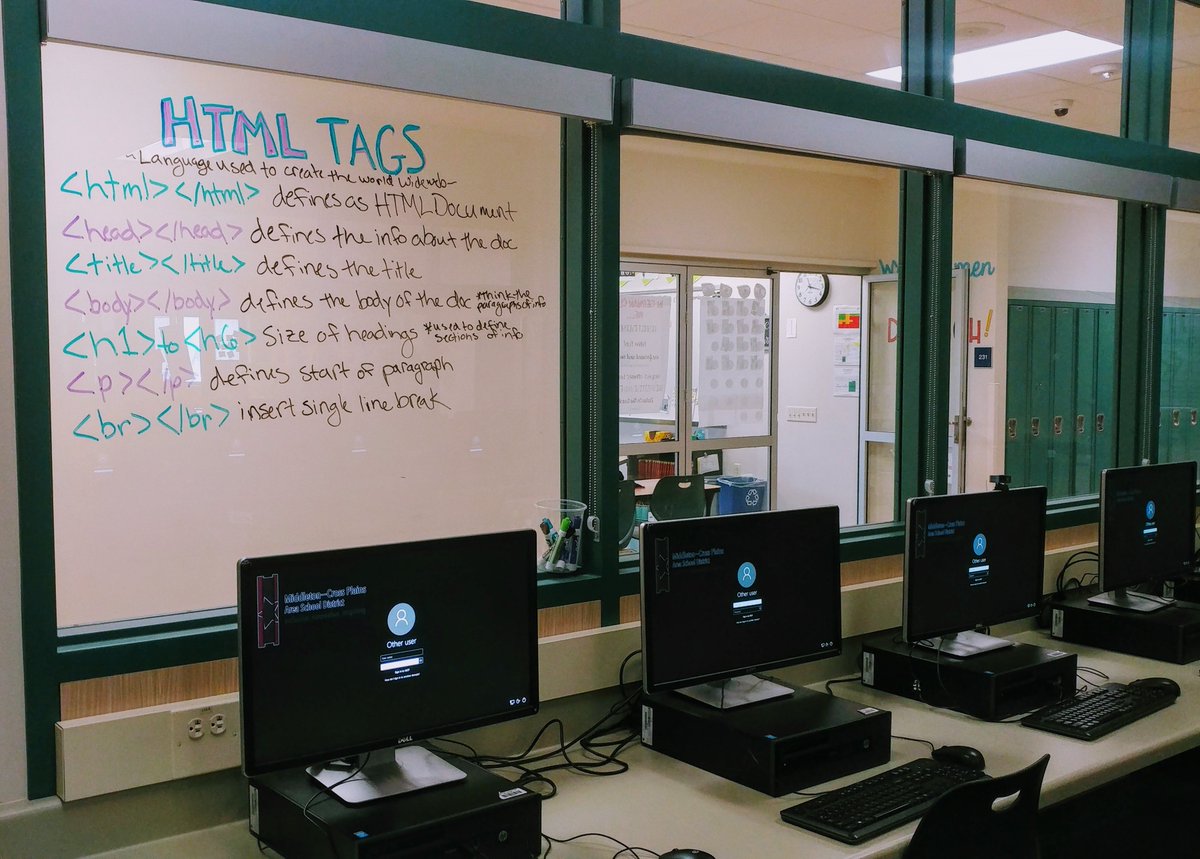 wazupwithtech's tweet photo. When you already have more HTML tags then wall space and are only starting Unit 2. The windows will have to do! @GCMSCATS @codeorg #middleschool #8thgraders https://t.co/3yWz1YUpti
