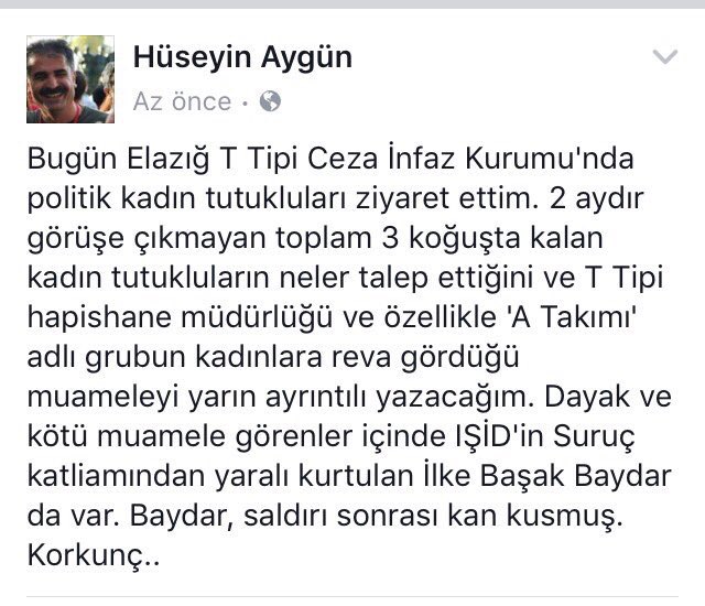 sgdfiletisim's tweet photo. Suruç gazisi İlke Başak Baydar ve bir çok siyasi tutsak Elazığ Hapishanesi’nde işkence görüyor. https://t.co/8ITHDER4Wr