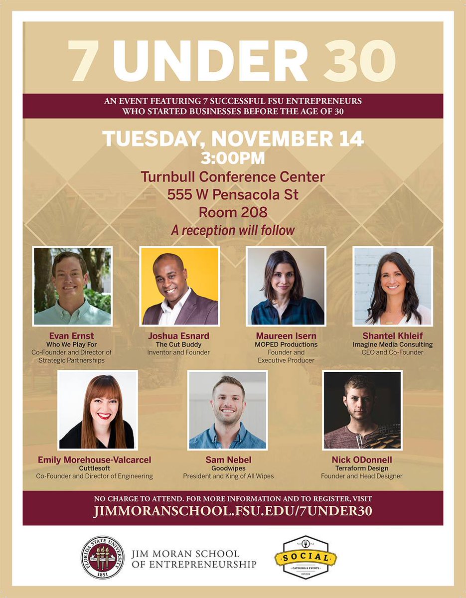 DomiStationTLH's tweet photo. Don't miss the annual 7 Under 30 today @ 3PM-6PM. #TLHStartupWeek & @JimMoranSchool will host 7 successful entrepreneurs under 30 yrs old๐ https://t.co/zhxp61l3SK https://t.co/NCs1ocu6Le