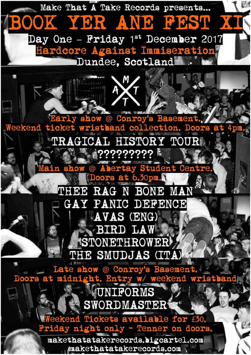 Book Yer Ane Fest XI
Day One; Friday 1st December

Weekend tickets; bit.ly/2w12JP5

Line-up; bit.ly/2hnPiWV

FAQ; bit.ly/2vVHW23

#byaf 
#dundee
#dundee2023