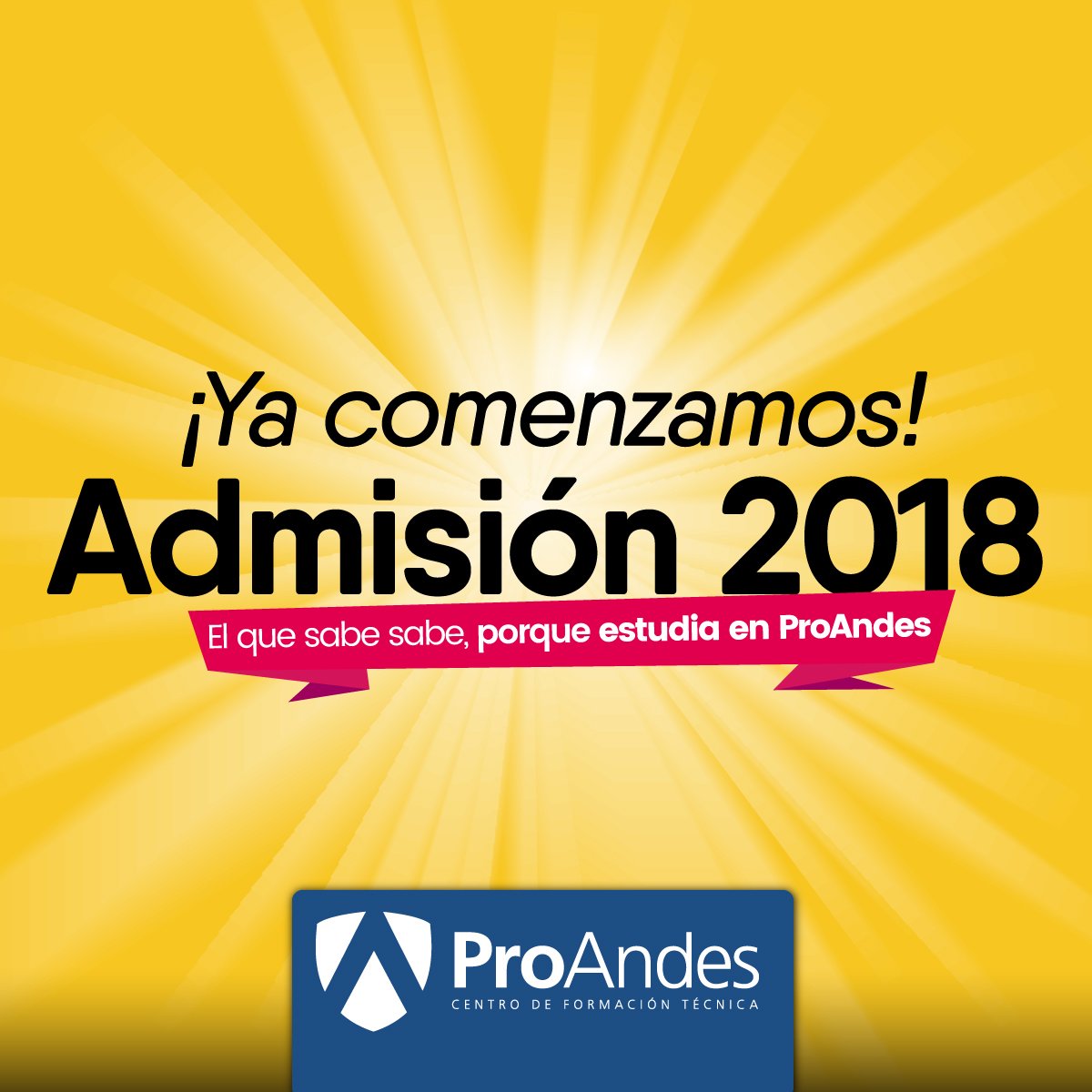 proandes_cft's tweet photo. Ya comenzó nuestra Admisión 2018, llámanos al 800 123 534 y te orientamos  #becas #fuas #chile #educacion #estudiar #carreras https://t.co/XZ8tL2qyd8