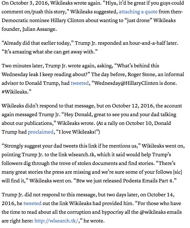 JuddLegum's tweet photo. This is a BOMBSHELL. Trump Jr. was actively coordinating with Wikileaks throughout the campaign. https://t.co/cuyBwMgjmP https://t.co/2zYGZMiRak