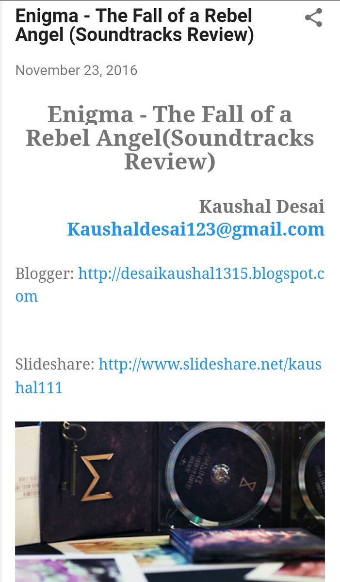 kaushaldesai01's tweet photo. #ThrowBackNovember #MyBlog #blog on @enigmaspace album #TheFallOfARebelAngel https://t.co/7tW5UPSPLO
https://t.co/XNZJAYnX24
#NewAge #EnigmaMusic #Enigmatic #WorldMusic https://t.co/F8lETJ1znn