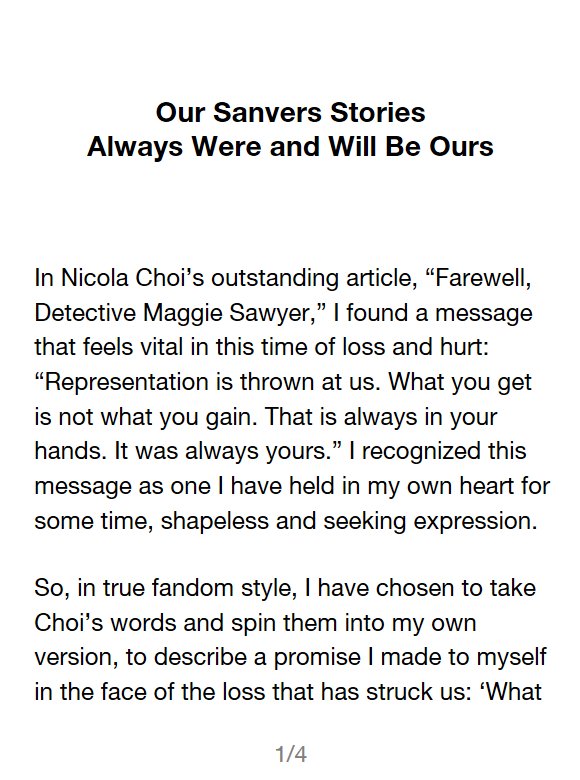 autorymous's tweet photo. It’s been a long week. This isn’t my story, but I’d like to share some thoughts on #OurSanversStories.

My thanks to @NicolaChoi whose writing inspired mine (https://t.co/LDIBtR0YLc); to @FlorianaLima &amp; @Chy_Leigh, the living hearts of Sanvers; ...1/3 https://t.co/VbvLmh8uIM