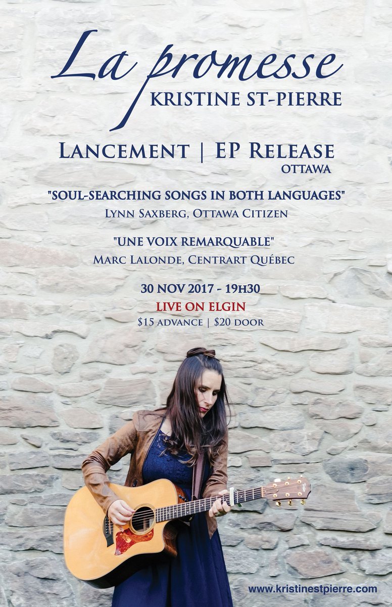 Lancement de La promesse à #Ottawa, le 30 nov. à 19h30! Soyez des nôtres! Billets: <a href="/liveonelgin/">LIVE! on Elgin</a>