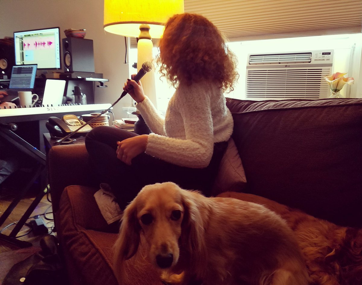 TrueMusic_label's tweet photo. @MayaMusic11 hard at work in NYC. Song number 8 in as many days. Co-writer Otis waiting for his turn on the mic.. https://t.co/sOskYQVKxe