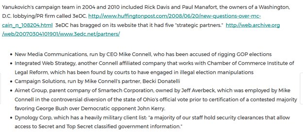 5. Additional source stating that Connell & Averbeck (of OHIO 2004 INFAMY) may have worked w/ PAUL MANAFORT on highly suspect Ukraine 2004 election.  https://www.prnewswire.com/news-releases/election-watchdog-group-supports-call-for-independent-investigation-into-ukraine-election-results-yanukovich-campaign-team-tied-to-election-rigging-allegations-in-united-states-84466277.html …