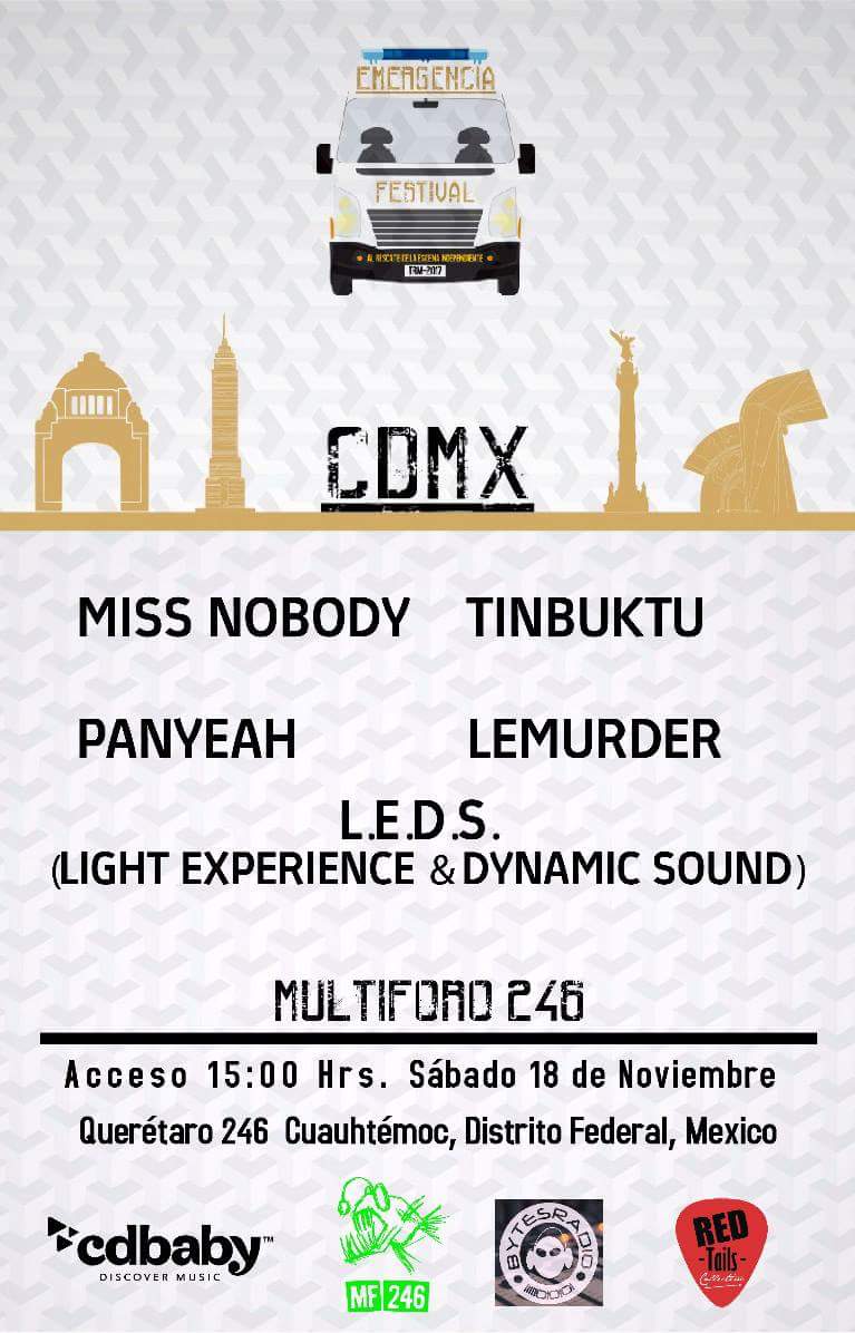 lemurder5's tweet photo. Esto 18 de nov estaremos en el @MultiForo246 en nuestra última presentación del año en CDMX, como parte del @emergenciafest  y a lado de excelentes amigos @ledsrockband @panyeahmx @tinbuktu #MissNobody #tinbuktu 15:00 hrs. Entrada Libre #AlRescateDeLaEscenaIndependiente https://t.co/ExYIrl9LGm