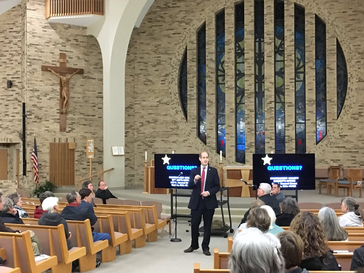 JudgeBlaine's tweet photo. Opioid Epidemic Town Hall at St. Christopher’s Catholic Church in #Vandalia. Speaking to neighbors tonight about this epidemic.
#FairOpenPrepared🏛 https://t.co/fBYngQvDyP