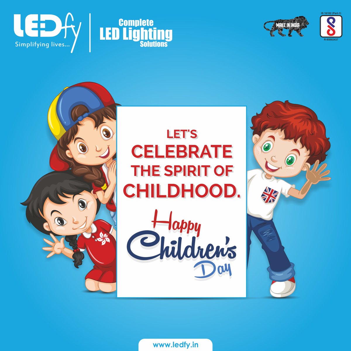 LedfyIndia's tweet photo. We worry about what a child will become tomorrow, yet we forget that he is someone today. #LEDfy wishes you #Happy Children’s Day. #celebrate #SpiritofChildhood #ChildrensDay2017 https://t.co/JWurYLOluP