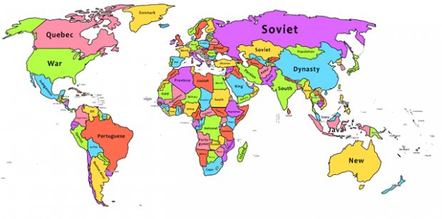 mental_floss's tweet photo. The Most Frequently Used Word on Each Country's Wikipedia Page — https://t.co/ySRqPyzsUF https://t.co/1u9p87cilI