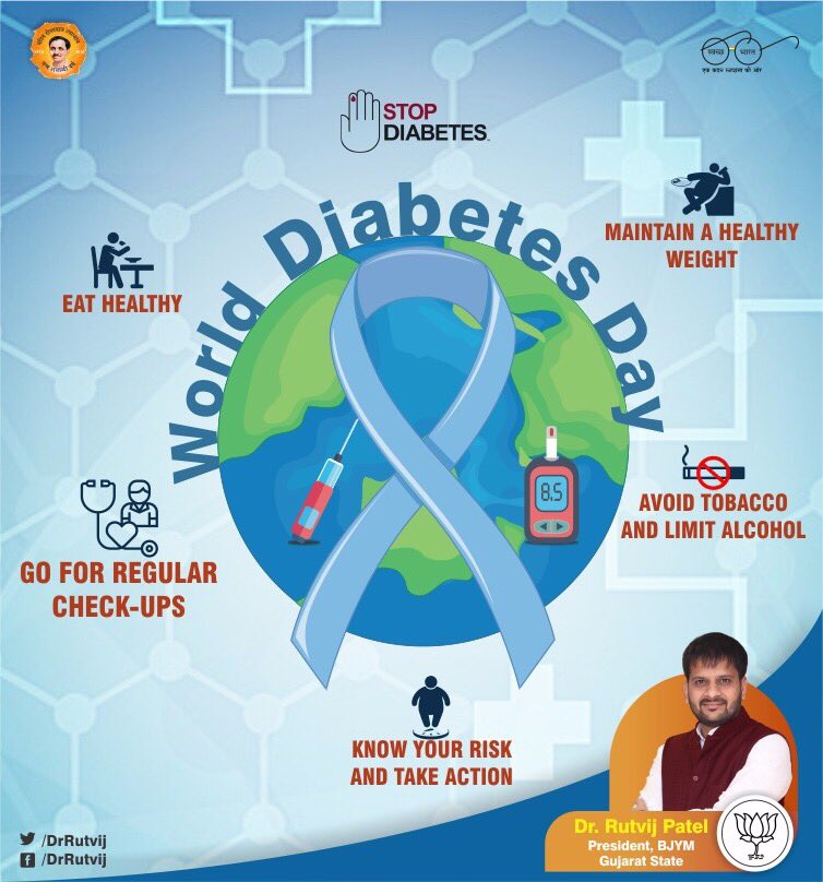 DrRutvij's tweet photo. On #WorldDiabetesDay .Let’s Raise awareness on Diabetes by committing to practicing healthy living ourselves and making it possible for others to do the same. https://t.co/2JfiO8U4O1