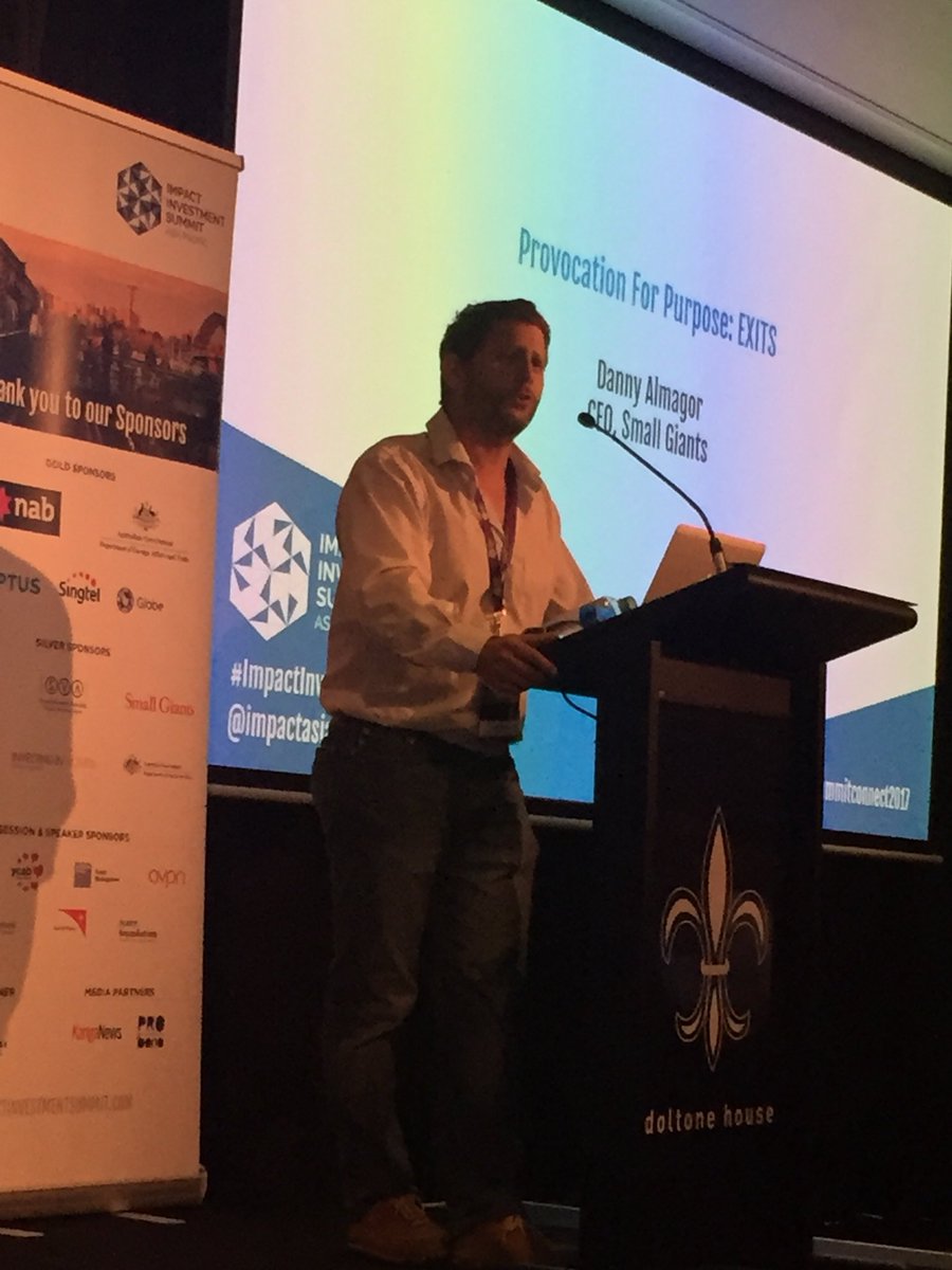 barnyard63's tweet photo. Danny Almagore CEO of Small Giants @SGAust procating the #Impactinvsummit17 with his view of the investment fetishisation with ‘Exits’ https://t.co/ZEVfehRotZ