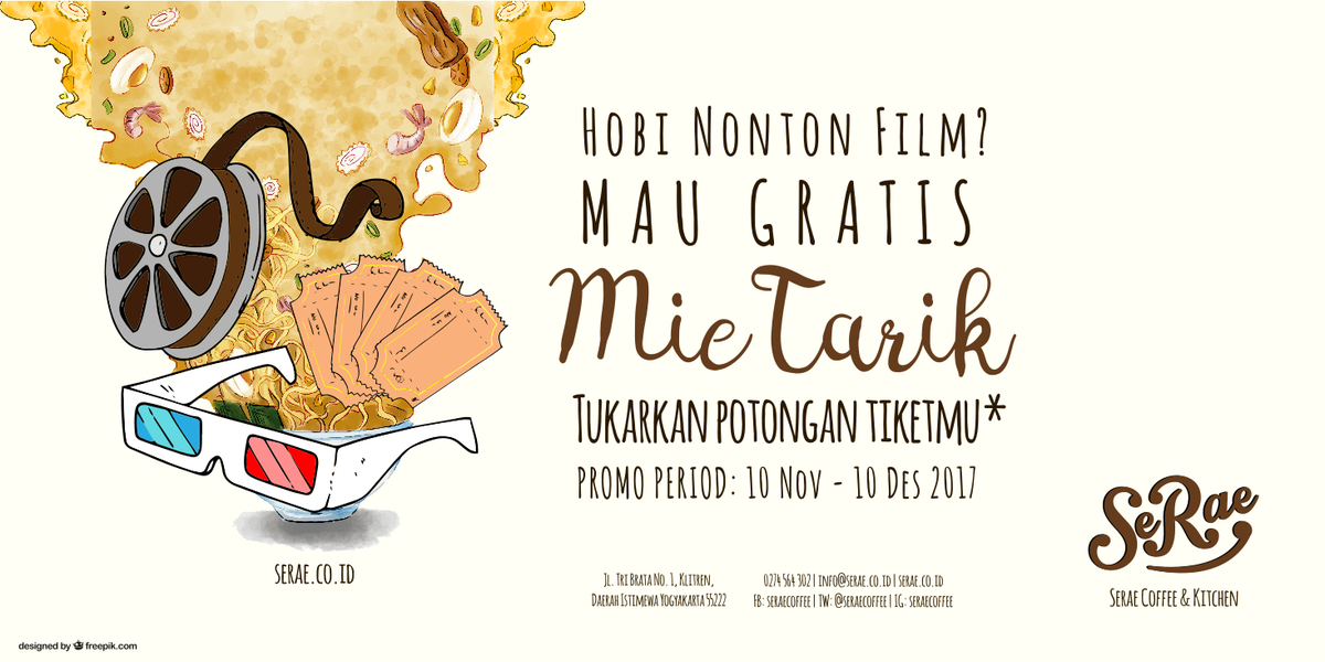 SeraeCoffee's tweet photo. Mau Gratis Mie Tarik? Tukarkan tiket nonton film kamu!
https://t.co/ugSD1r85vP https://t.co/tFegfcgKG6