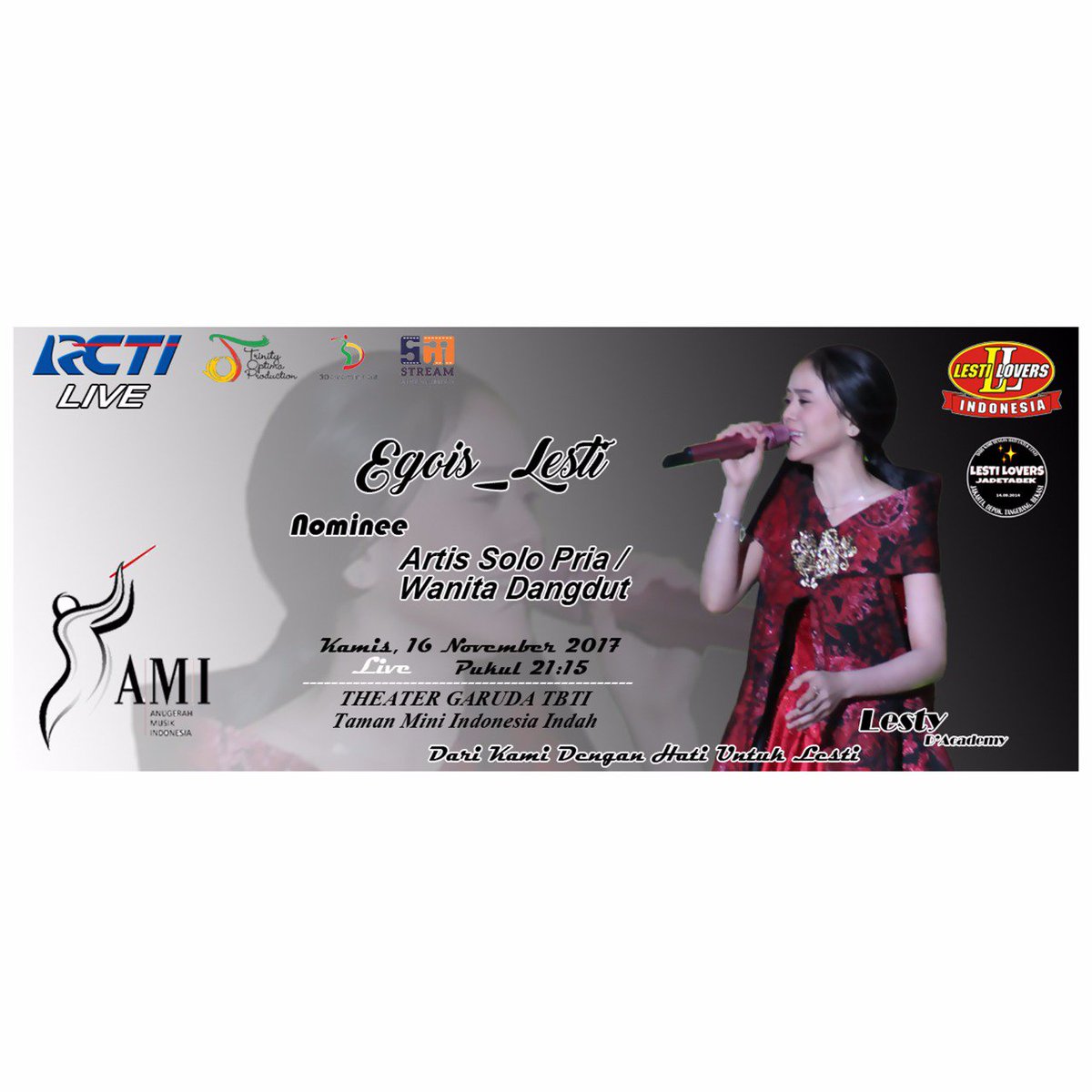 Assalamualaikum! Jangan lupa saksikan <a href="/Lesti_Jenong_DA/">Lestykejora</a> di AMI AWARD kamis 16 november 2017 live di RCTI 😊 bismillah semoga rezeki nya yah de