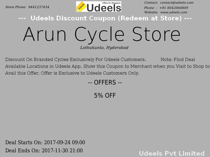 UdeelsHyderabad's tweet photo. 5% OFF | Discount on branded cycles exclusively for Udeel | #ArunCycleStore | #Vehicles | #Lothukunta | #Hyderabad
https://t.co/tNmQMpkUEi https://t.co/fnMyA3BQBf
