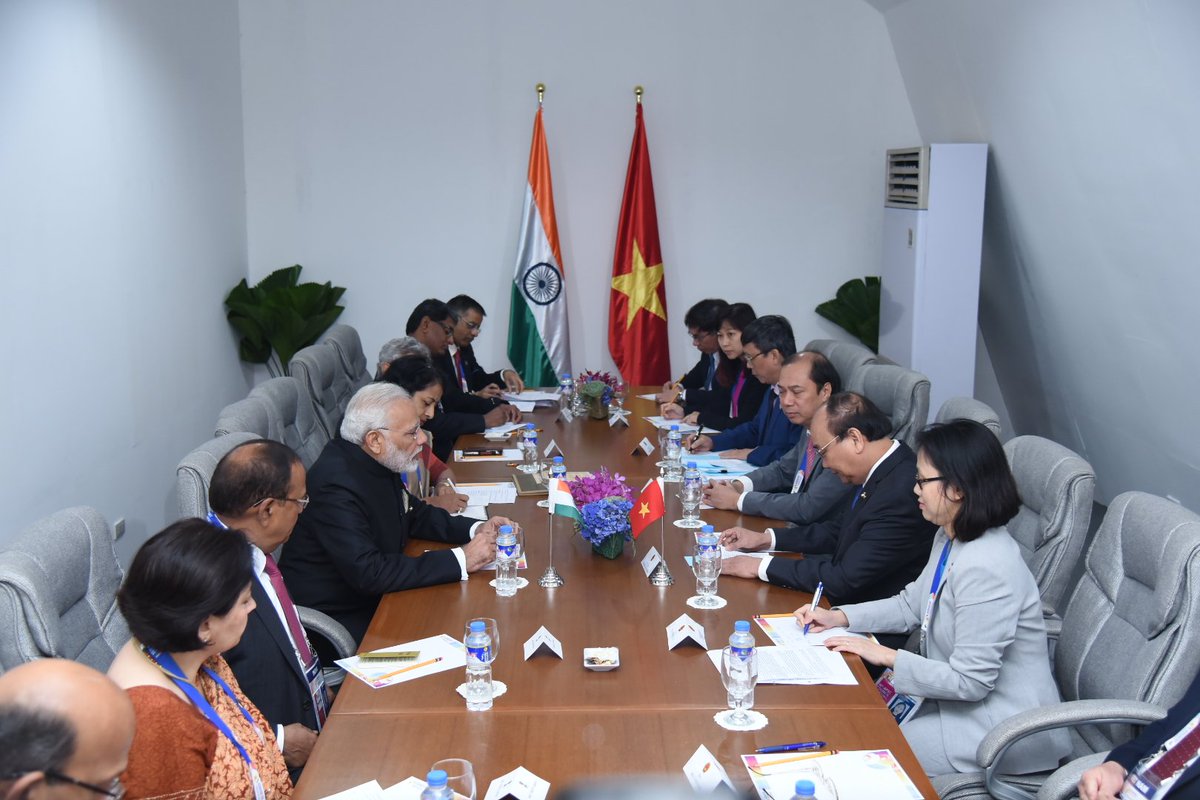 narendramodi's tweet image. Vietnam&apos;s PM, Mr. Nguyen Xuan Phuc and I held wide ranging deliberations on enhancing India-Vietnam friendship, which can greatly benefit our citizens and region.