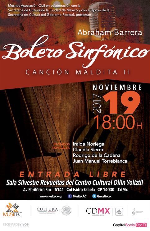 RodrigoDLCadena's tweet photo. No olviden que les espero este domingo con #BoleroSinfónico en la sala Silvestre Revueltas @ollinyoliztli y Orquesta Sinfónica bajo la dirección de @abrahambarrera3 #CanciónMaldita #EntradaLibre https://t.co/9gb5bxeCrJ