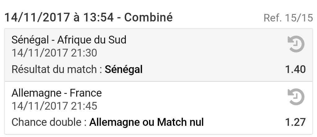 KarlPronos's tweet image. Pronostic du jour : combiné Allemagne ou nul + Sénégal 
Grosse confiance la dessus 
Côté @ 1.79
#bet #parionsport #TeamParieur