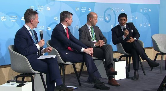 UNFCCC's tweet image. .@COP23 Presidency: "As a first step, we need to build houses for poor people which are resilient to #climatechange impacts - and we need a backstop, which is #climate insurance"  #InsuResilience #COP23
