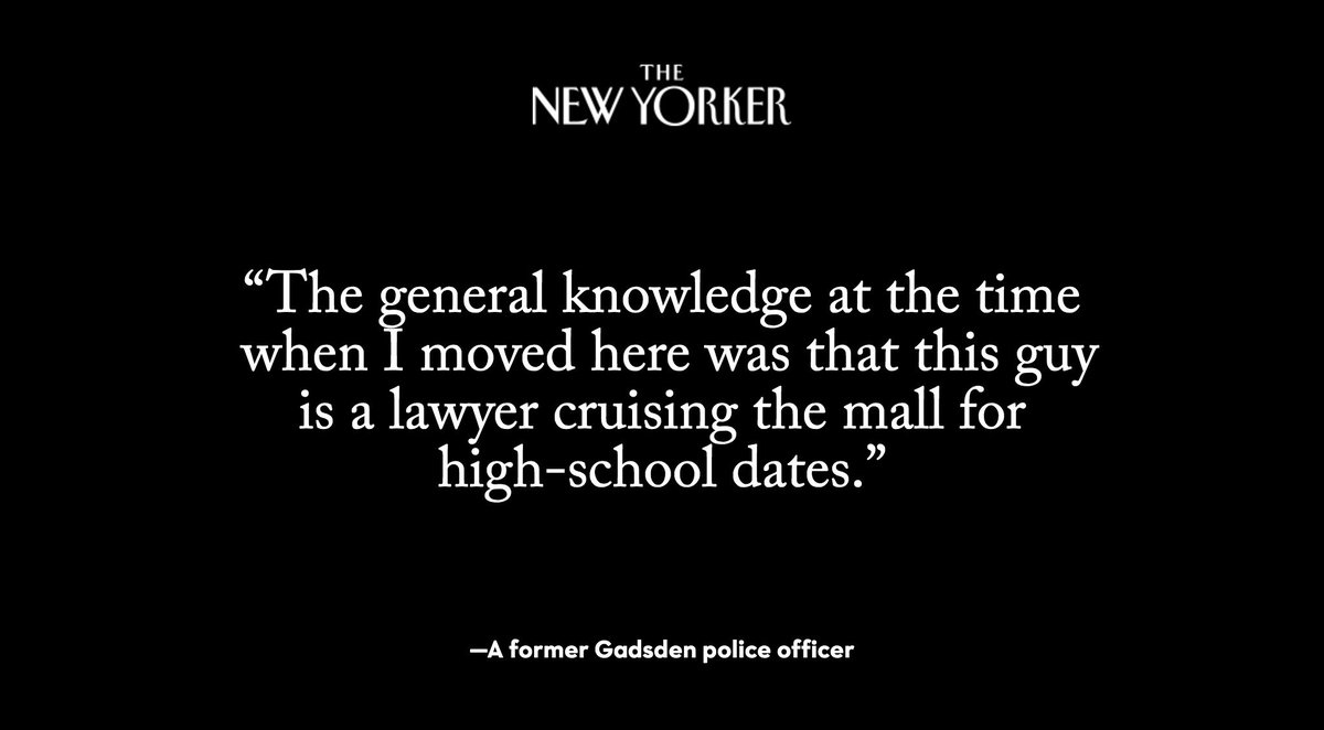Residents of Gadsden, Alabama, including lawyers and cops, say that they had heard, over the years, that Roy Moore had been banned from the mall because he badgered teen girls: nyer.cm/M6mfGuB