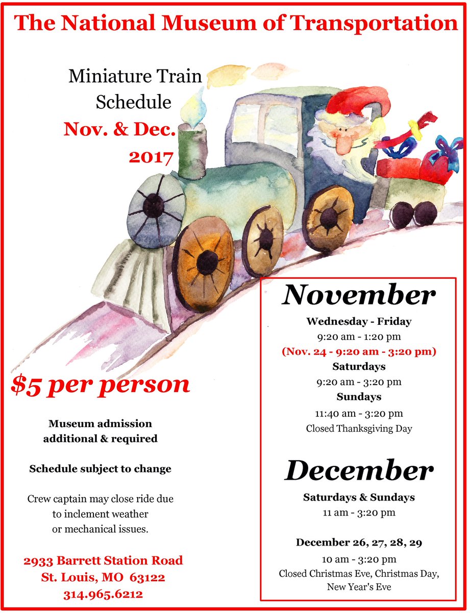 MuseumTransport's tweet photo. There is just a little bit of Fall color left a train ride would be a perfect this week. ππ check the train schedule below and make your plans now #nmot #train https://t.co/wourZMP5jh