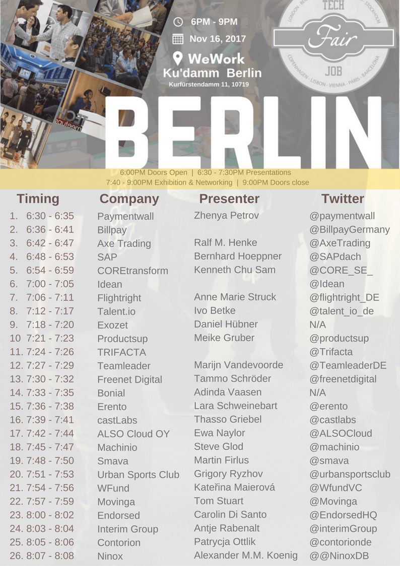 ViennaTechMeet's tweet photo. Only 2 days left – Register now! Over 700 people have now registered to attend the job fair!! Meet with Hiring Employers! 
These 30 companies are #hiring right now and you can meet 'em at #Berlin Tech Job Fair https://t.co/2HlJIPNavC https://t.co/HnHsK30ijH
