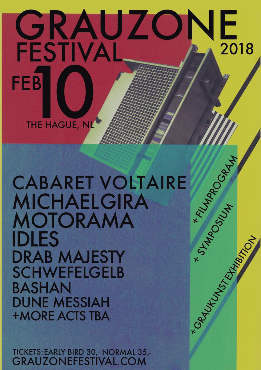 First names for Grauzone 2018: a.o. Cabaret Voltaire, Michael Gira, IDLES, Motorama, Bashan, Schwefelgelb, Drab Majesty. Get your early bird ticket: bit.ly/2zXdff9 <a href="/idlesband/">I D L E S</a> <a href="/motorama_tweet/">Motorama</a> <a href="/DrabMajesty/">DRAB MAJESTY</a>
