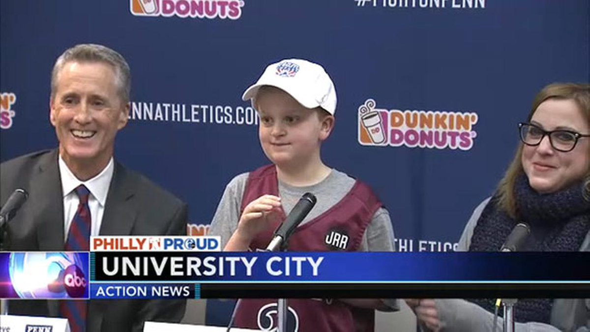 6abc's tweet image. "Let's go Quakers!" Penn Men's Basketball recruits 12-year-old boy with heart defect 6abc.cm/2zEwkBT