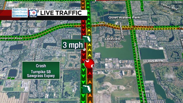 Crash on Turnpike SB at Sawgrass Expwy #traffic https://t.co/sXMHmxjh7D