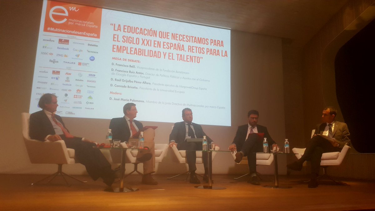 Fascinante debate sobre educación, empleabilidad y talento. El futuro del trabajo y las capacidades que se demandarán en el medio y largo plazo. Con José Antonio Marina <a href="/GoogleES/">Google España</a> <a href="/ManpowerGroupES/">@ManpowerGroupES</a> <a href="/FBertelsmann/">FundaciónBertelsmann</a> <a href="/UEuropea/">Universidad Europea</a>  Congreso #MultinacionalesenEspaña @Pormarca_Espana