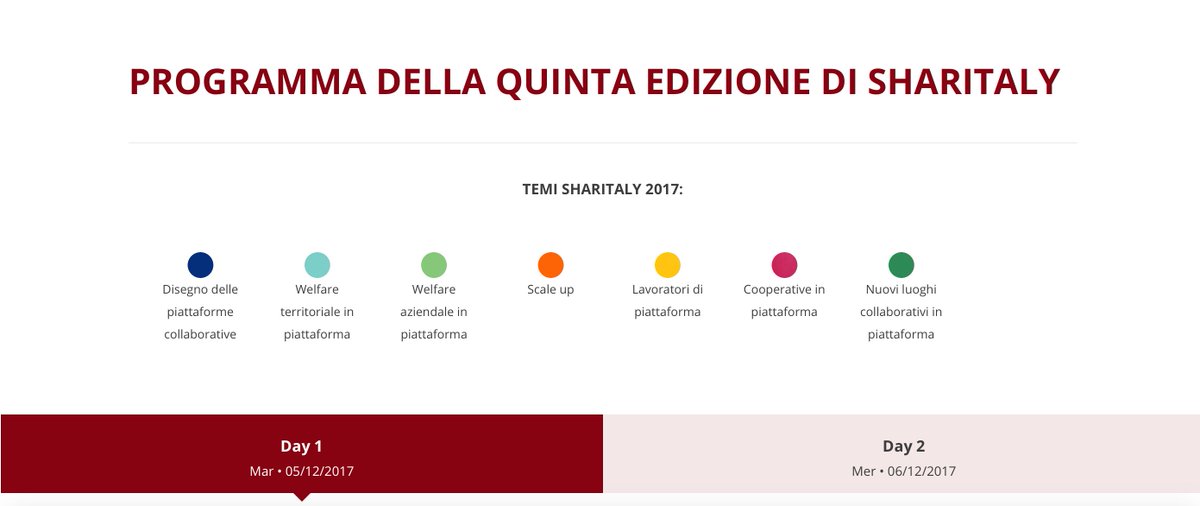A sharitaly si parlerà di piattaforme declinate nei seguenti temi #welfare #scaleup #territorio #nuovi servizi #fallimento #città @design #cooperative. Partecipa sharitaly.com/programma/