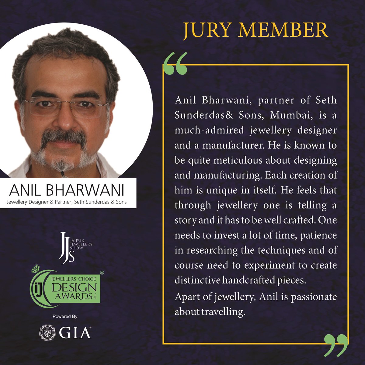 IndianJeweller's tweet photo. Introducing our Panel of Jury Members for 2017.
Anil Bharwani, partner of Seth Sunderdas & Sons, Mumbai, is a much-admired jewellery designer and a manufacturer. #GrandJuryMeet #IJAwards #DesignAwards #GIA #JJS #Rambhajos #RaniwalaJewellers #AchalJewels #KGK #IndianJeweller #IJ https://t.co/tCplerHyU9