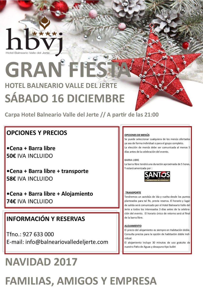 Celebra la navidad con amigos, en familia , con compañeros y con #santosmusic .Sabado 16 de Diciembre en #HotelBalnearioValledelJerte