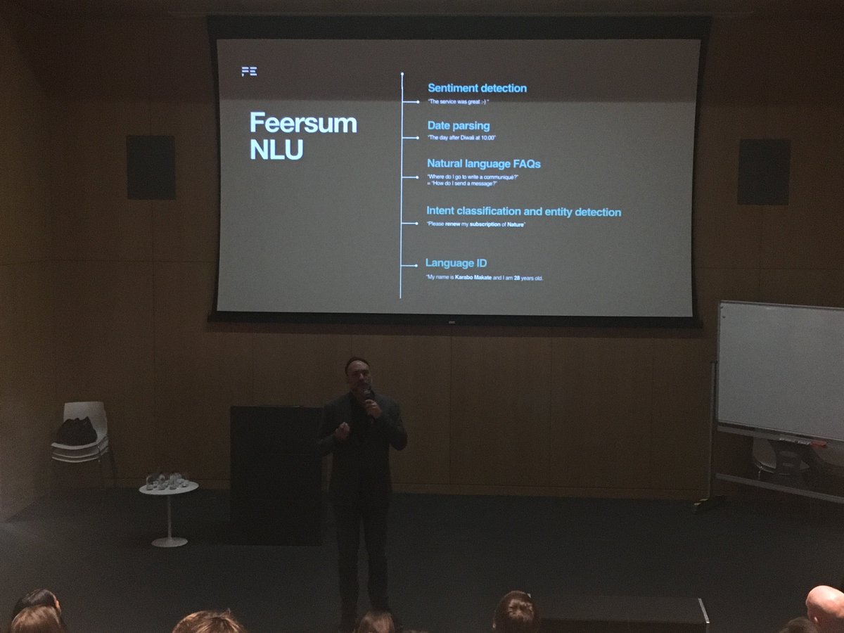 teamretrorabbit's tweet photo. Our friends @praekelt discussing natural language usage in chat bots @Feersum_Engine #UXCpt17 #UX #teamretrorabbit https://t.co/psE8LuaQMC