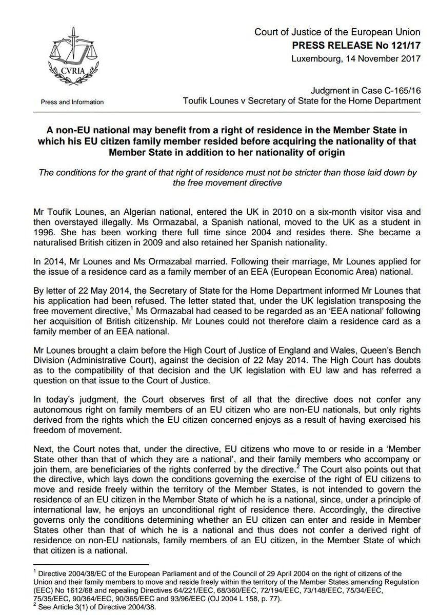 Steve Peers on Twitter "ECJ, EU citizenship Dual citizen of UK and