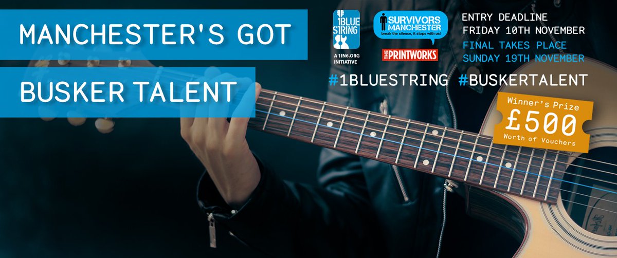 1BlueStringUK's tweet image. If you're in Manchester on Sunday for #InternationalMensDay Sunday 19th do please join #1BlueString and @SurvivorsMcr for Manchester's Got Busker Talent, Printworks, midday - 4pm. Compere @MrRichardGadd