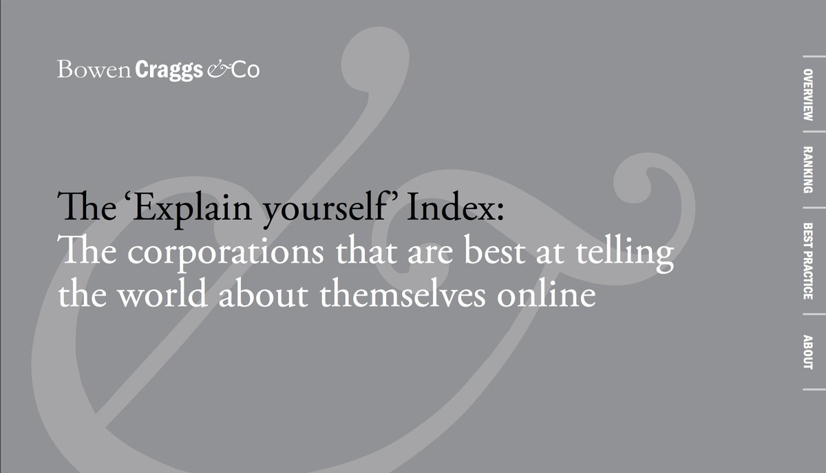 BowenCraggs's tweet photo. Our new ‘Explain yourself’ Index – the 15 companies that are best at telling their stories online https://t.co/bh05JwMGKH https://t.co/LdLcdVWjhv