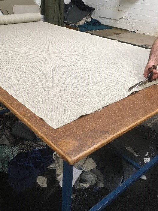 First step in production, very exciting, cutting the fabric 
#interiorstyling #handmade #bespoke #interiordesign #furniture #jojobradleyinteriors