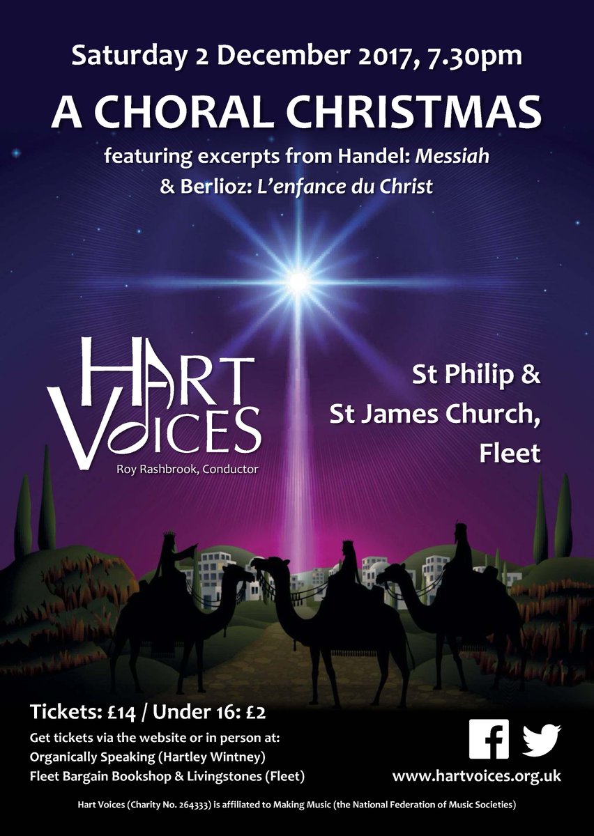 Get your pre-Christmas Messiah fix at our next concert A Choral Christmas! 
Some hearty big numbers to tingle your ears and kick-off the festive season!!

Saturday 2 December 2017 - 7.30pm - P&amp;J Church, Fleet. 

hartvoices.org.uk/december-2017