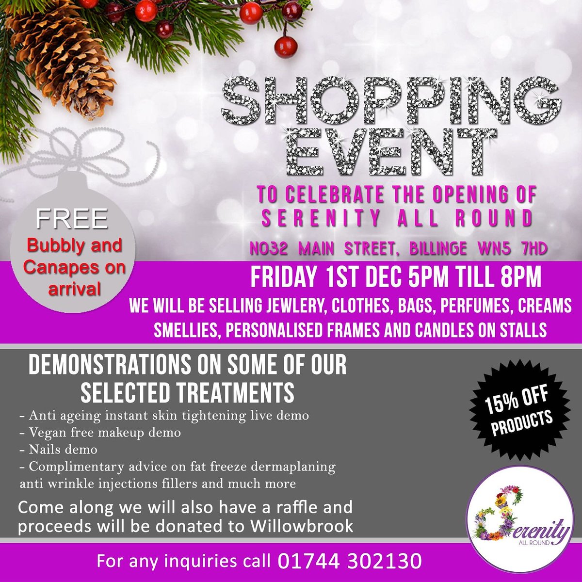 Shopping event 1st December 17.00pm till 20.00pm all welcome There will be lots of gifts