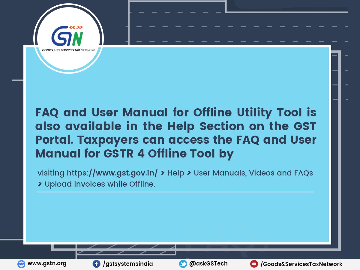 Infosys_GSTN's tweet photo. FAQ and User Manual for Offline Utility Tool is now available in the Help Section on the GST Portal. https://t.co/gOPFrsN034