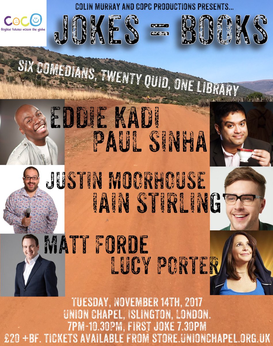 RT PLEASE!!!

Hit me where it hurts! 💰👊

Snap up half price ticket to my <a href="/COCO_Charity/">COCO Charity</a> comedy TONIGHT <a href="/UnionChapelUK/">Union Chapel London</a> in London using code COCO50 and I’ll cough up the other £10 (up to 300 tickets)!

Full £20 still donated but u get night out 4 £10 💥

store.unionchapel.org.uk/events/2017-11…