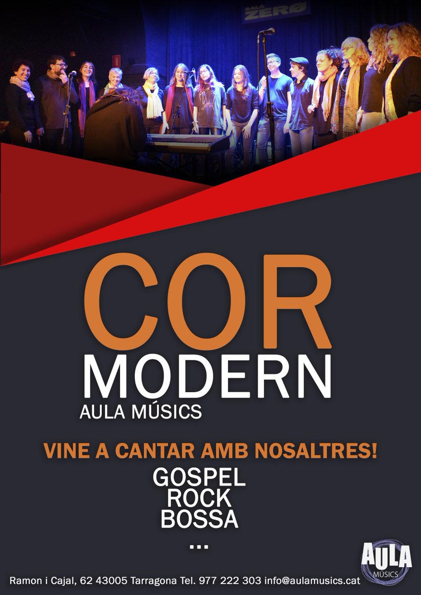 Tens ganes de cantar? #vineacantarambnosaltres 
Pots venir els dimarts de 21.00 a 22.00 els dimarts per veure com són els assajos del cor i veure lo bé que ens ho passem. Apunteu-vos! 

Podeu consultar-nos els horaris perles nostres xarxes socials o a la secretaria de l'escola.
