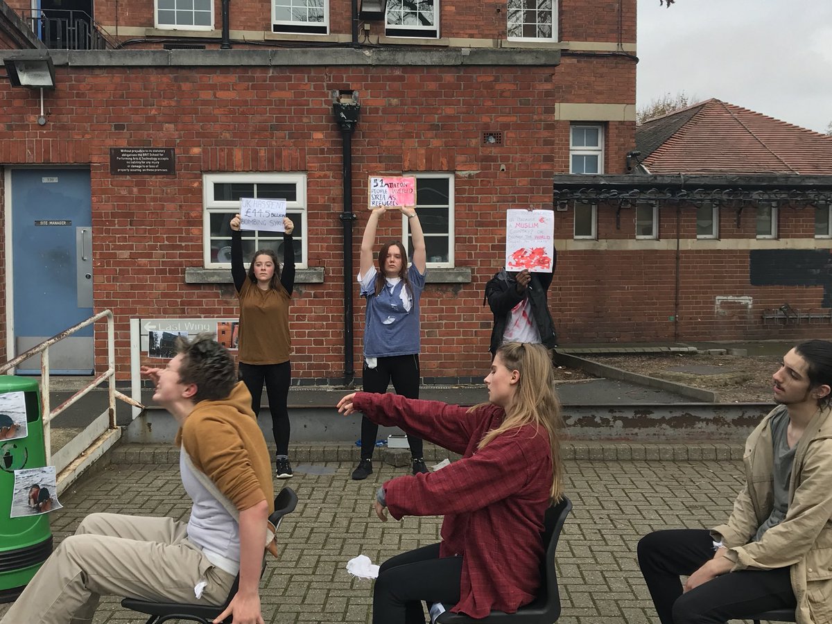 Stuartworden's tweet photo. Political protest day TheBRITSchool from the brave @BRITTheatre dept. Always challenging always asking questions #alwaysoriginal https://t.co/PFK4bpeHjs