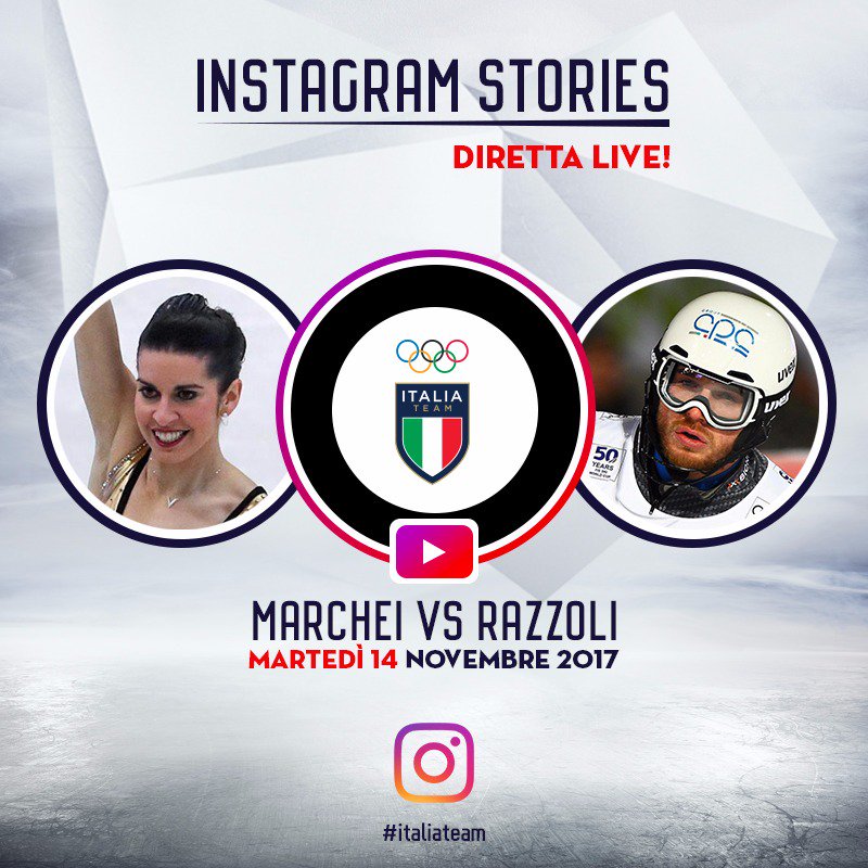 ItaliaTeam_it's tweet photo. Puntate la sveglia alle 18.30 oggi! Sulle nostre #InstagramStories vi aspetta un LIVE incredibile e imperdibile con @valemarchei14 e @superrazzo! ⛸️🎿 #ItaliaTeam https://t.co/NxysxwUlrf