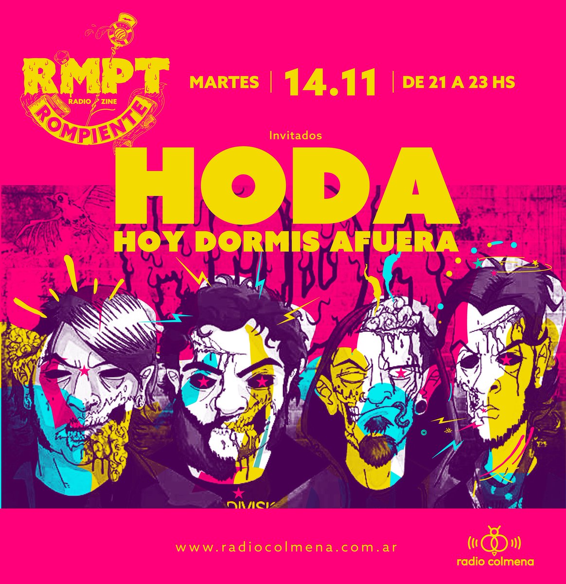 SomosRompiente's tweet photo. HOY Emisión #137. En estudio desde Finlandia @BlackMagicSix, y los HODA presentando nuevo single +Feria del Libro Punk.
21-23hs https://t.co/i0Xi6BovzM