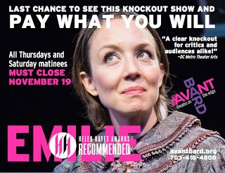 Last chance to see <a href="/AvantBard/">Avant Bard</a> #Emilie pay-what-you-will this Thursday 11/16 at 7:30pm &amp; Sat 11/18 at 2pm at Gunston Arts Center in VA freeindc.blogspot.com/2017/10/upcomi…
