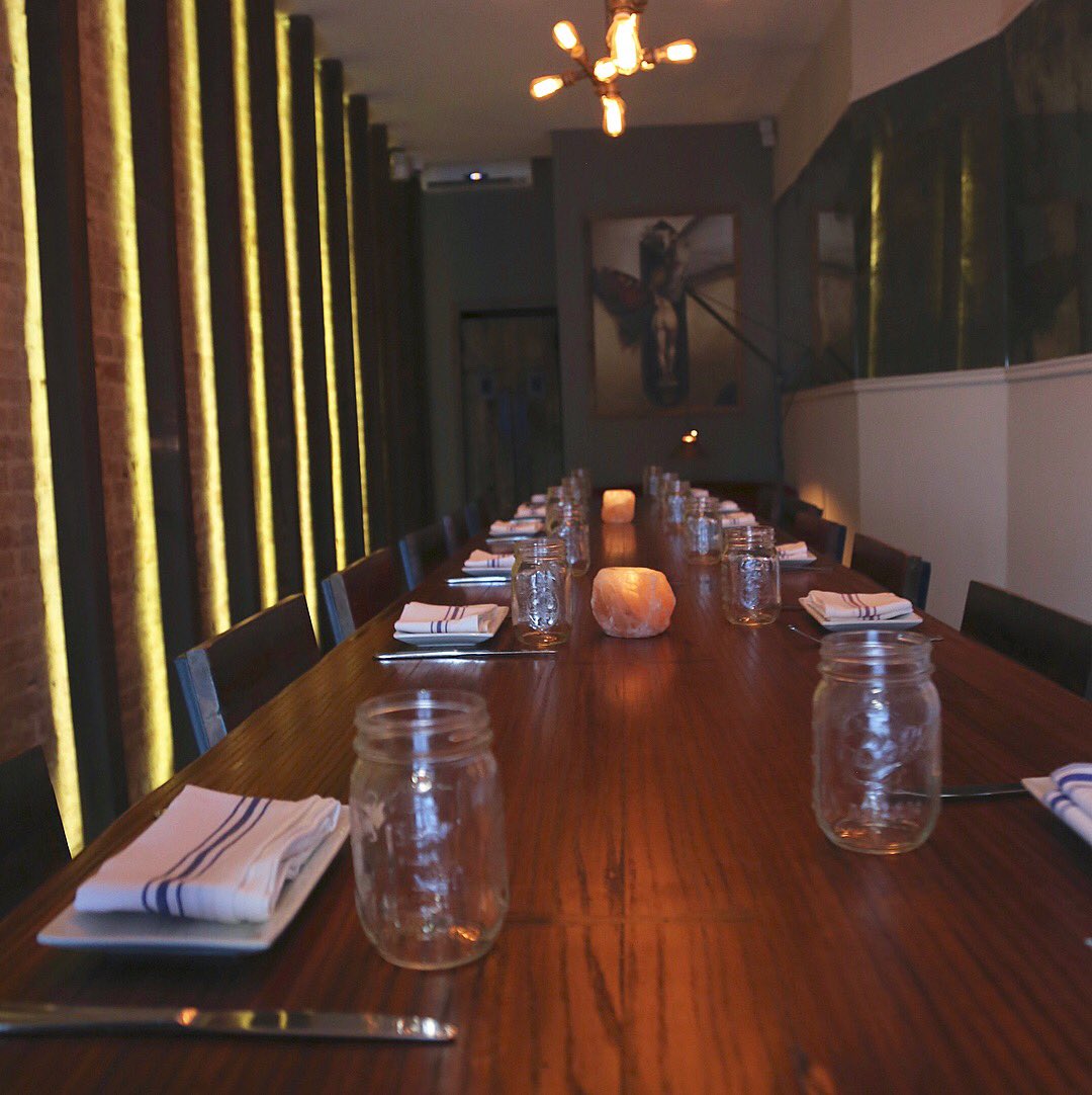 DeathAve's tweet photo. Private dinner goals ✨Our recently upgraded private dining space is available for your next celebration. Enjoy a private entrance, private restroom and a large, live-edge, wood slab table for your squad to gather around and partake in a  customized menu w/ drink pairings 🥂 https://t.co/ZLoIM4PmPn